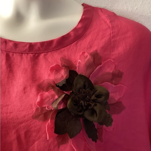Unbranded Pink Linen Top with Flower Size Large - Picture 5 of 5